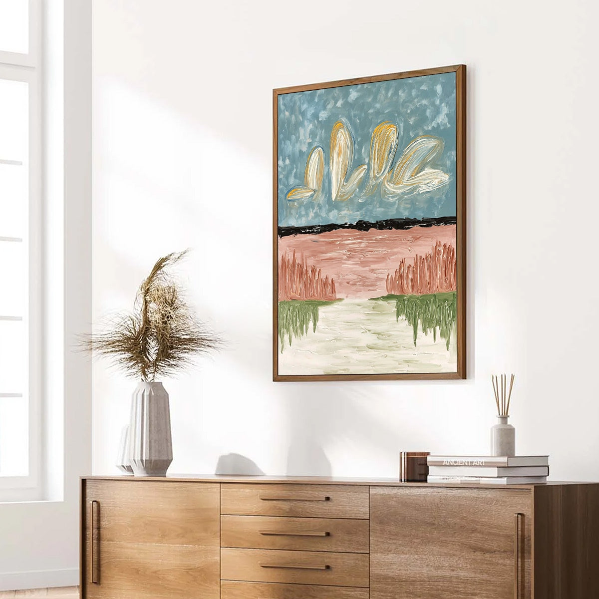 WHISPERS ON THE WATER: Textured Abstract Vertical Landscape Painting