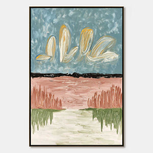 WHISPERS ON THE WATER: Textured Abstract Vertical Landscape Painting
