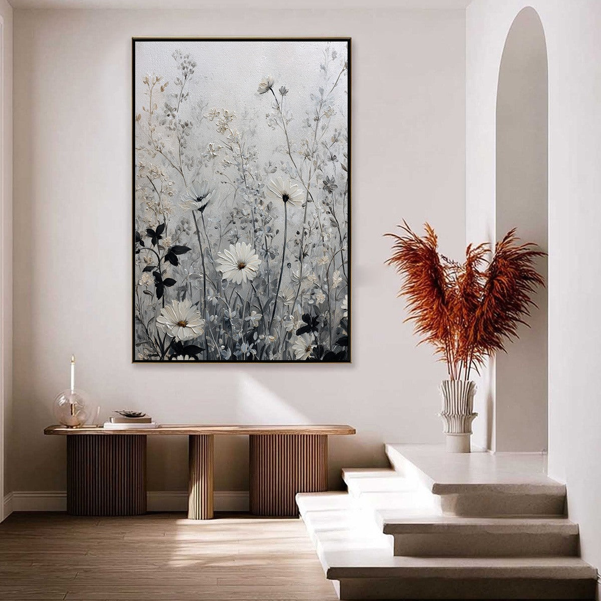 WHISPERS IN THE MEADOW: Textured Neutral Floral Meadow Painting