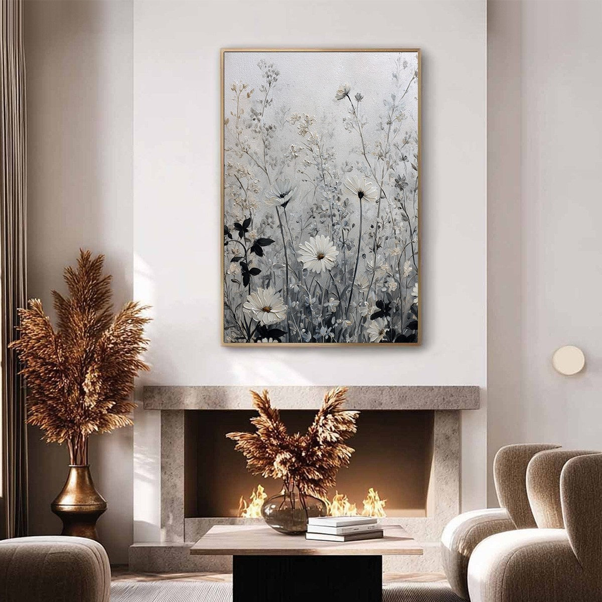 WHISPERS IN THE MEADOW: Textured Neutral Floral Meadow Painting