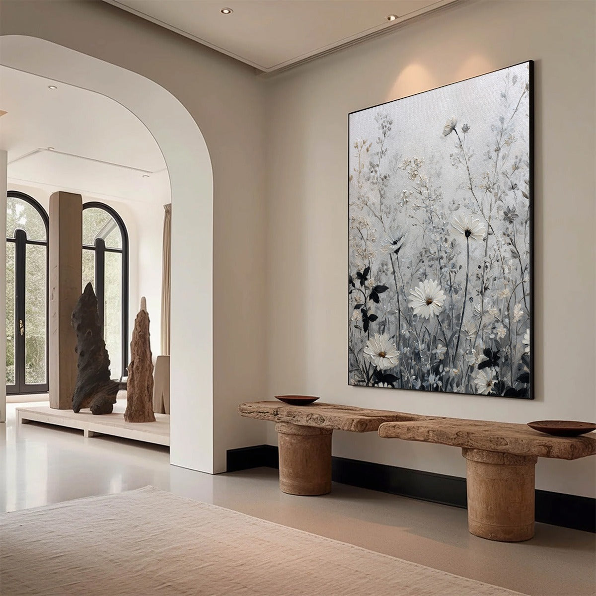 WHISPERS IN THE MEADOW: Textured Neutral Floral Meadow Painting