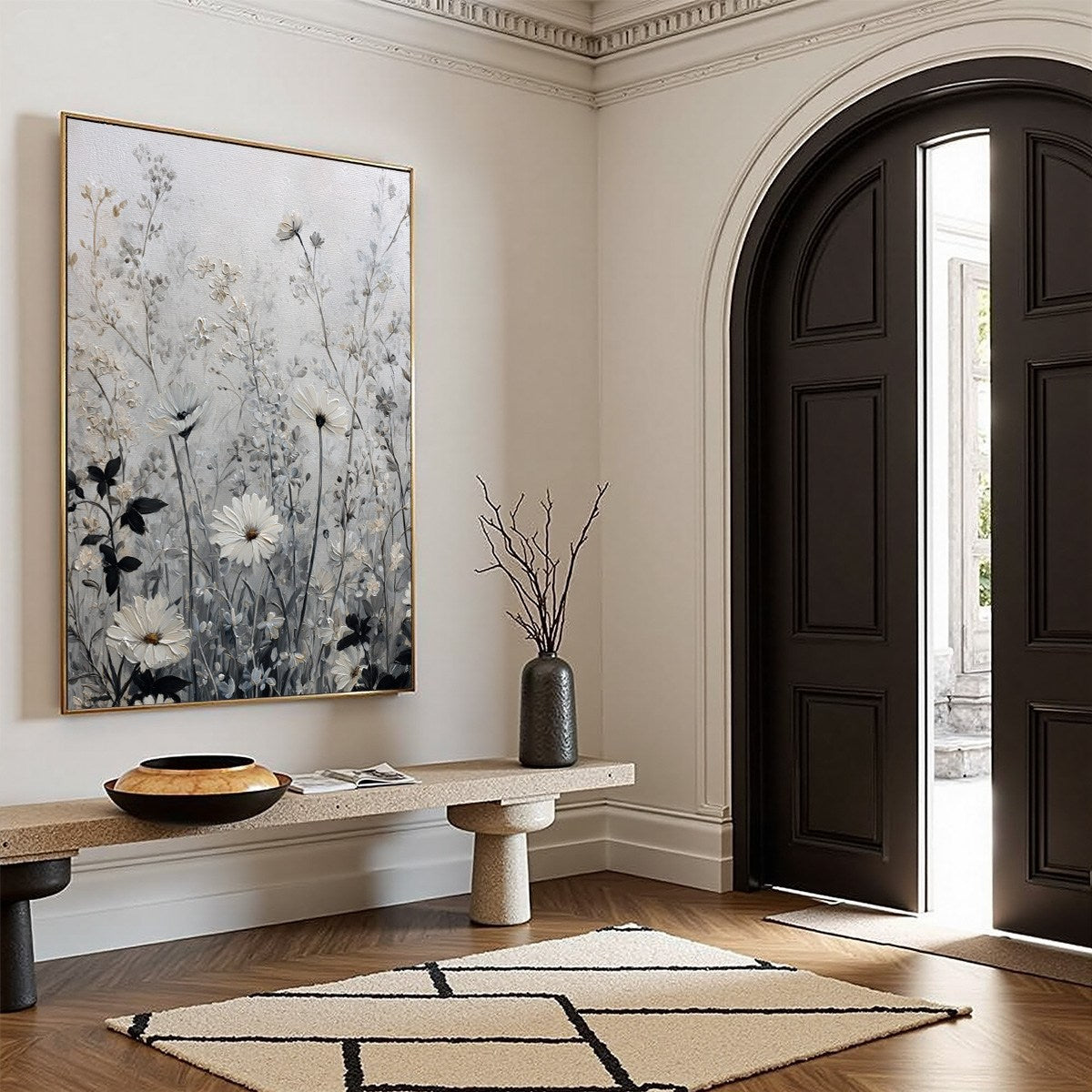 WHISPERS IN THE MEADOW: Textured Neutral Floral Meadow Painting