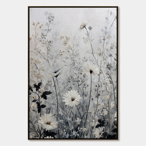 WHISPERS IN THE MEADOW: Textured Neutral Floral Meadow Painting