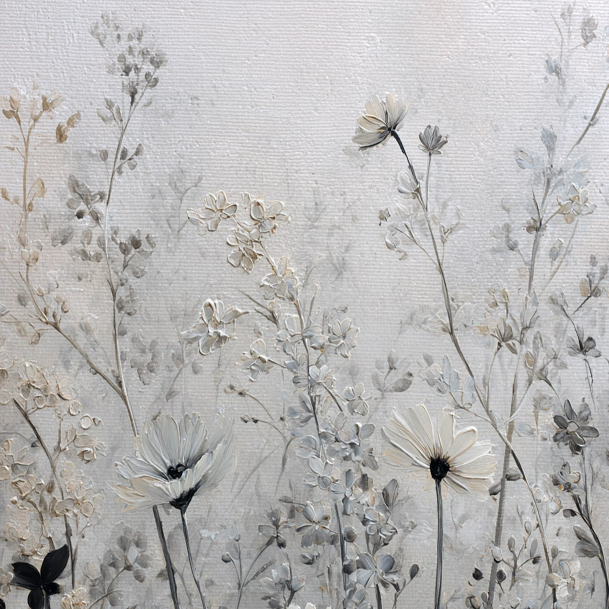 WHISPERS IN THE MEADOW: Textured Neutral Floral Meadow Painting