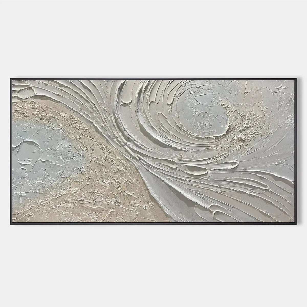 Panoramic Textured Abstract Painting in Neutral Tones, Modern Wall Art, Beige and Grey