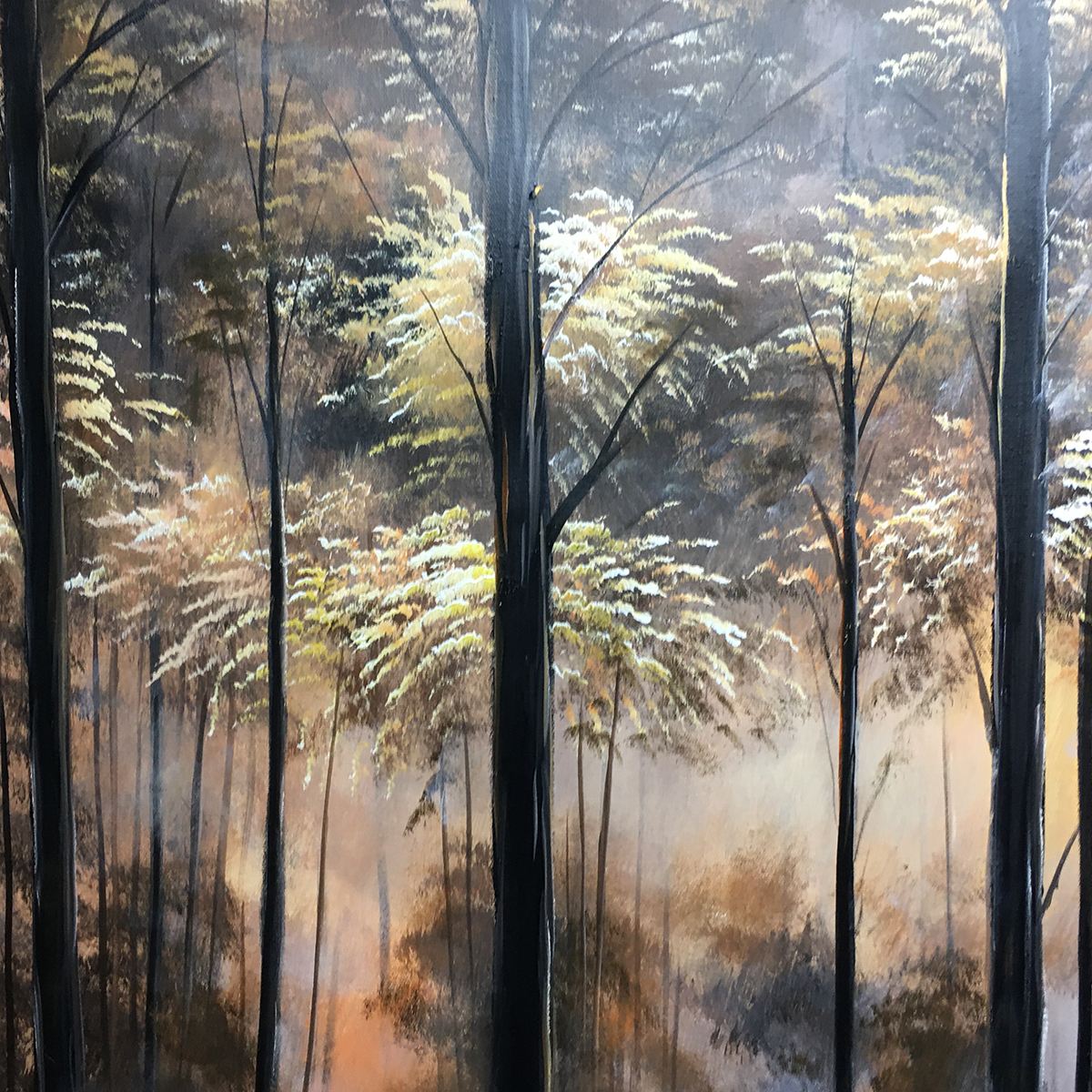 WHISPERS OF THE WOODS: Panoramic Forest Path Oil Painting