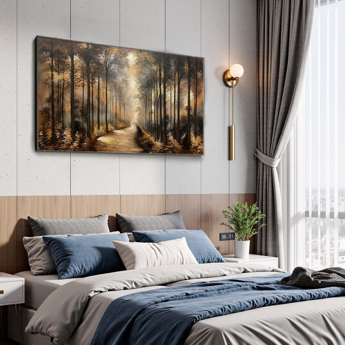 WHISPERS OF THE WOODS: Panoramic Forest Path Oil Painting