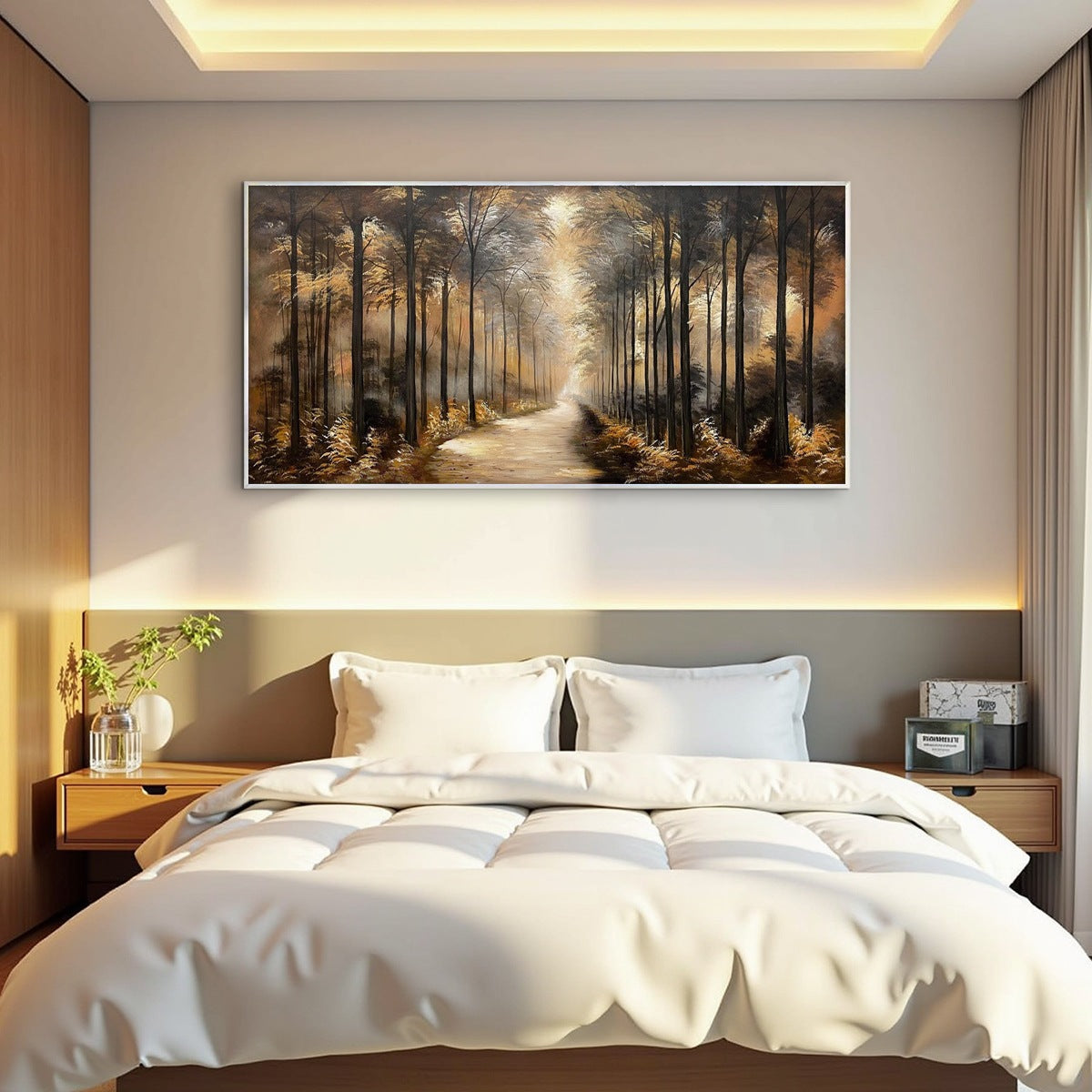 WHISPERS OF THE WOODS: Panoramic Forest Path Oil Painting