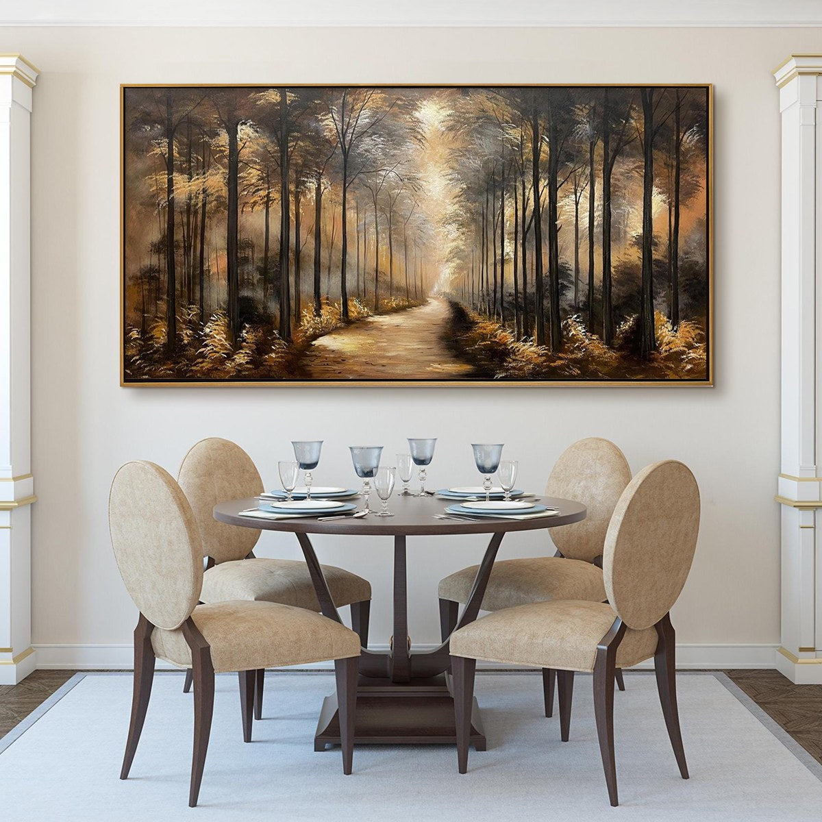 WHISPERS OF THE WOODS: Panoramic Forest Path Oil Painting