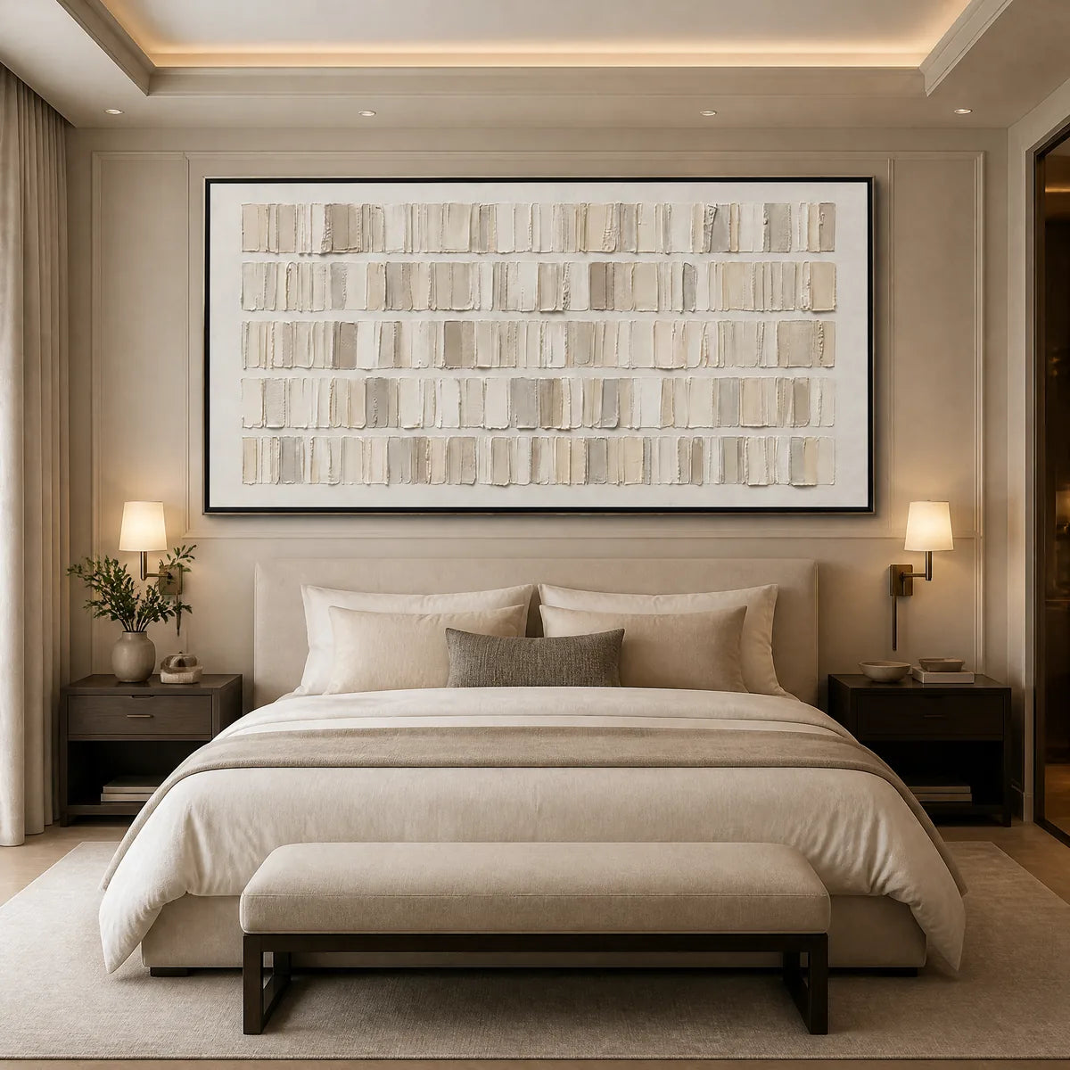 WHITE CURRENT: White Horizontal Texture Wall Art