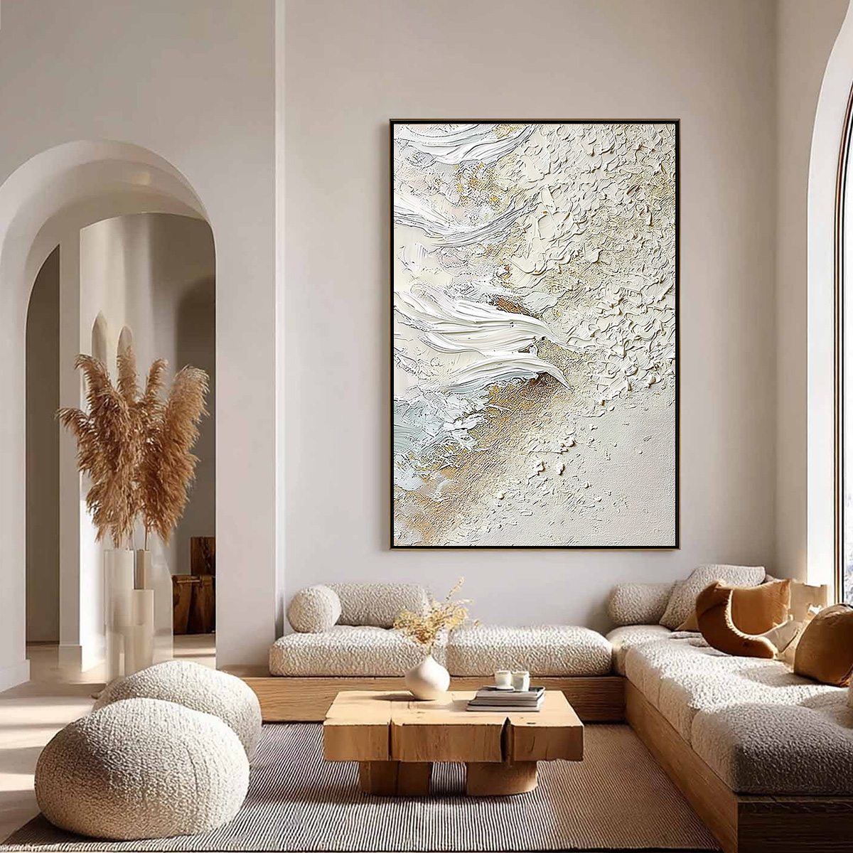 WHITEWATER WHISPER: Textured Wabi Sabi Abstract Seascape Painting