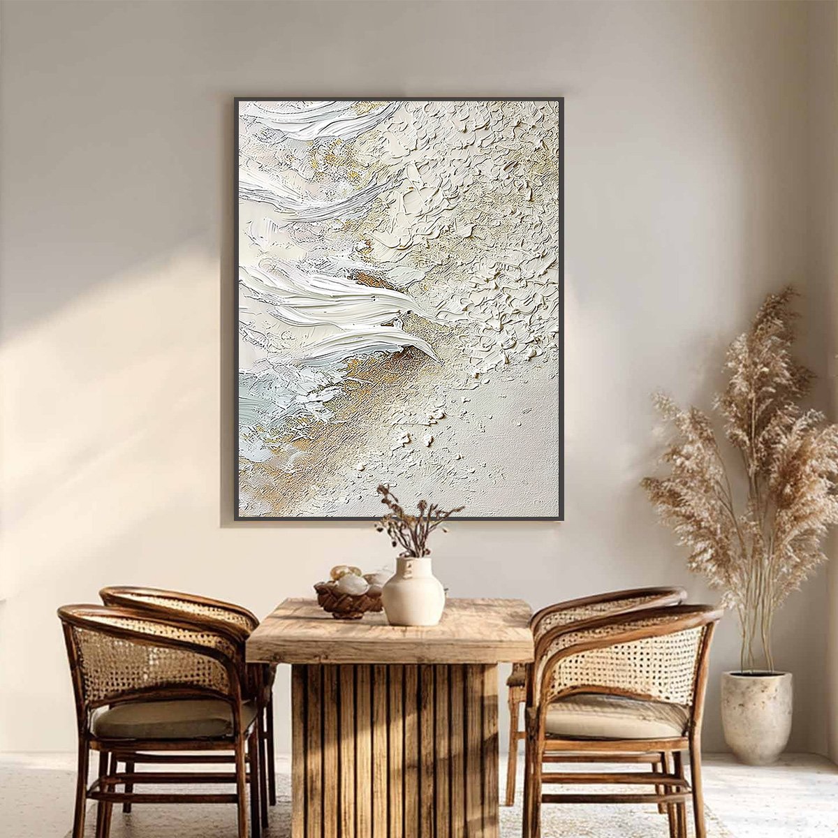 WHITEWATER WHISPER: Textured Wabi Sabi Abstract Seascape Painting