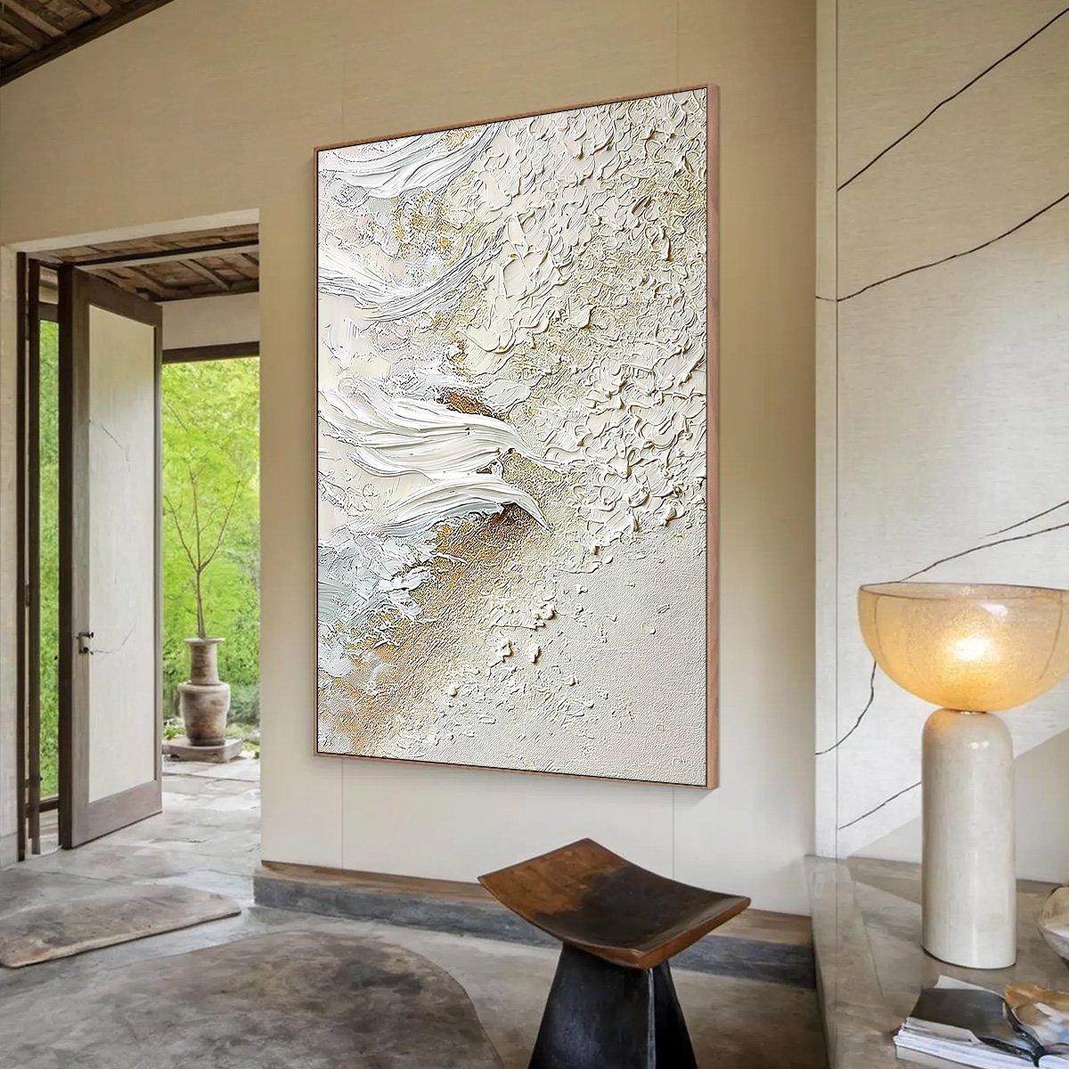WHITEWATER WHISPER: Textured Wabi Sabi Abstract Seascape Painting