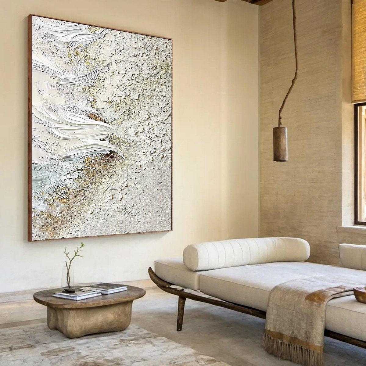 WHITEWATER WHISPER: Textured Wabi Sabi Abstract Seascape Painting