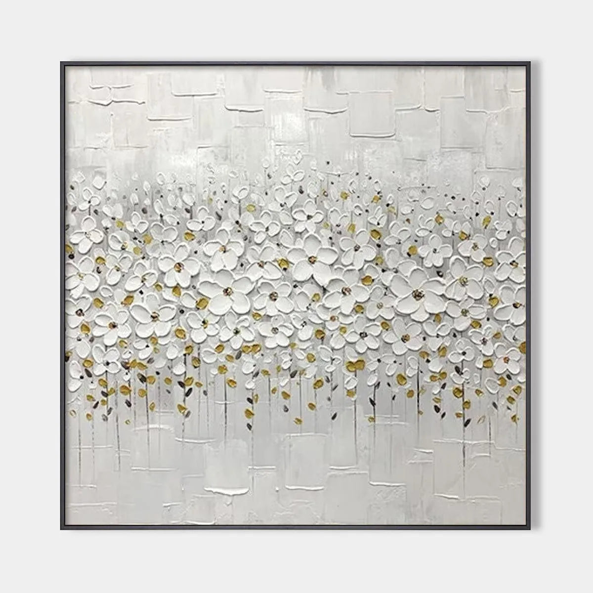 Textured White Floral Painting, Square Wall Art