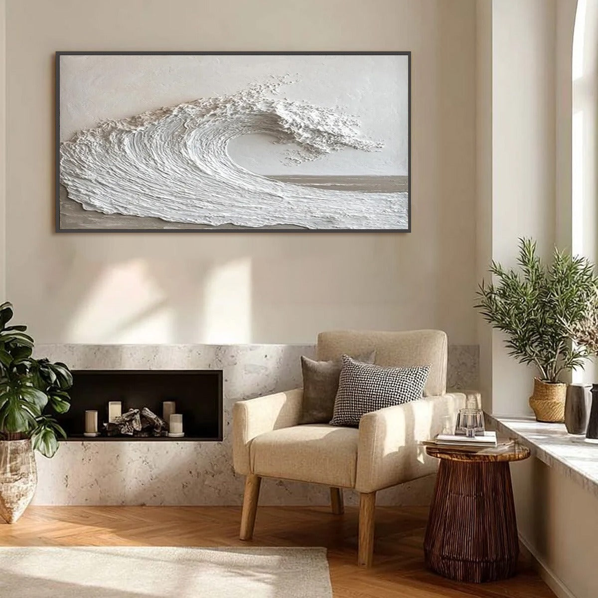 WHITE CREST: Textured Minimalist Ocean Wave Painting