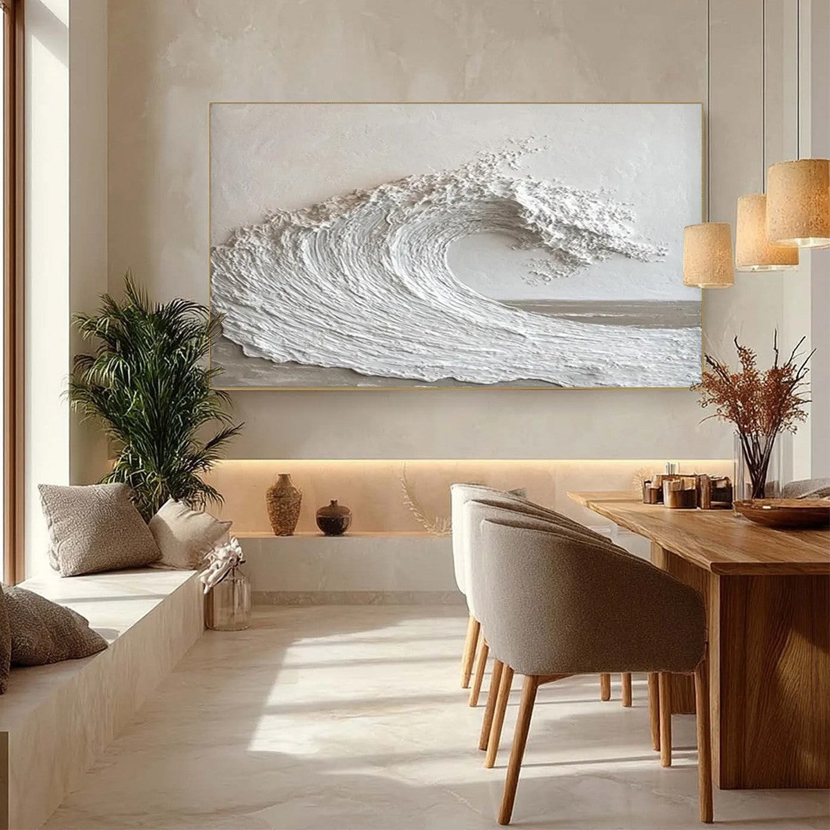 WHITE CREST: Textured Minimalist Ocean Wave Painting