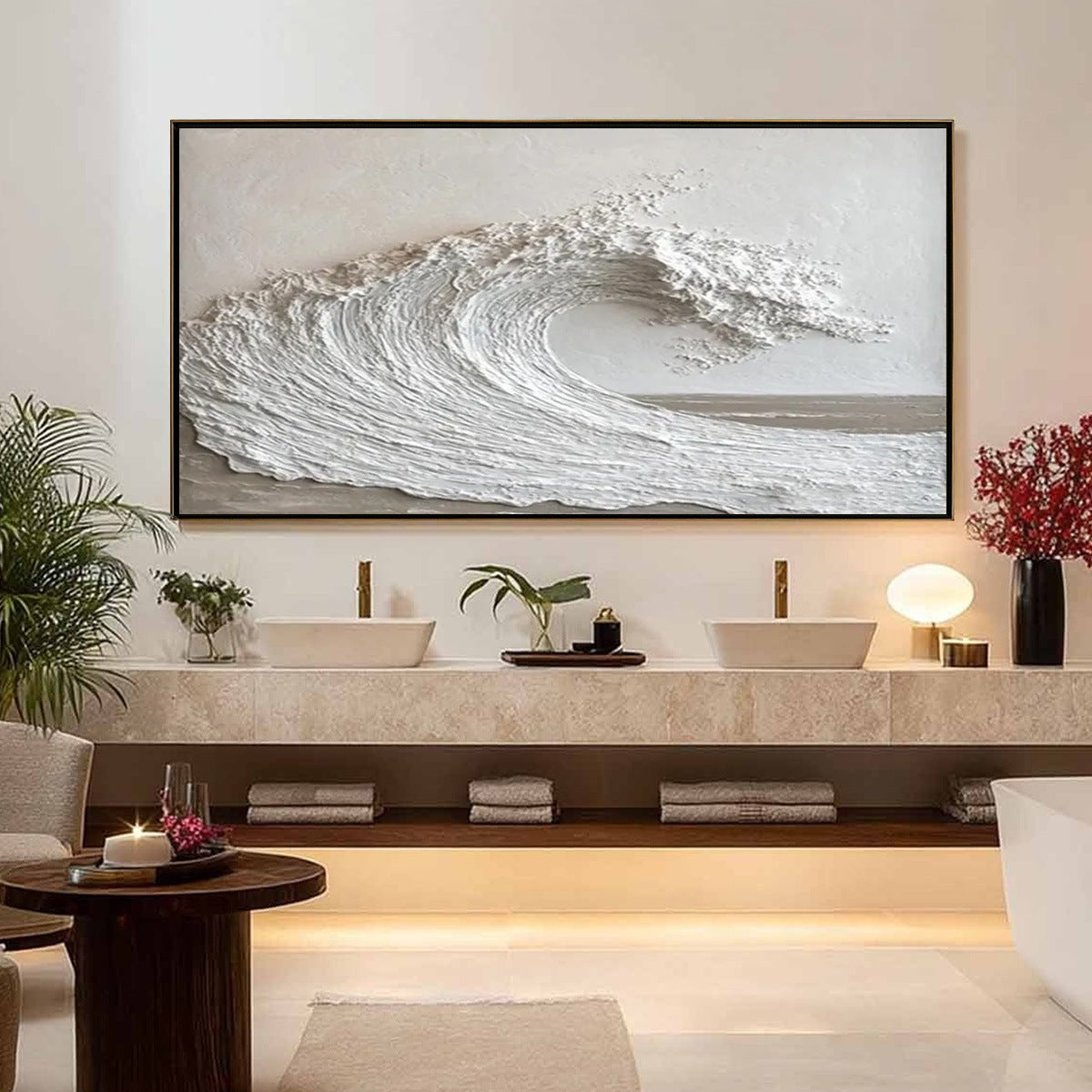 WHITE CREST: Textured Minimalist Ocean Wave Painting