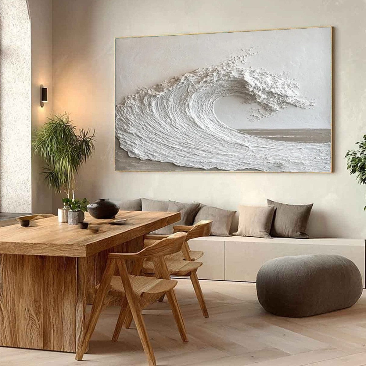 WHITE CREST: Textured Minimalist Ocean Wave Painting