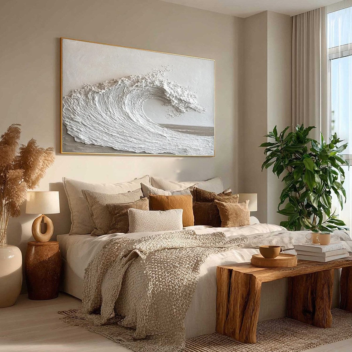 WHITE CREST: Textured Minimalist Ocean Wave Painting