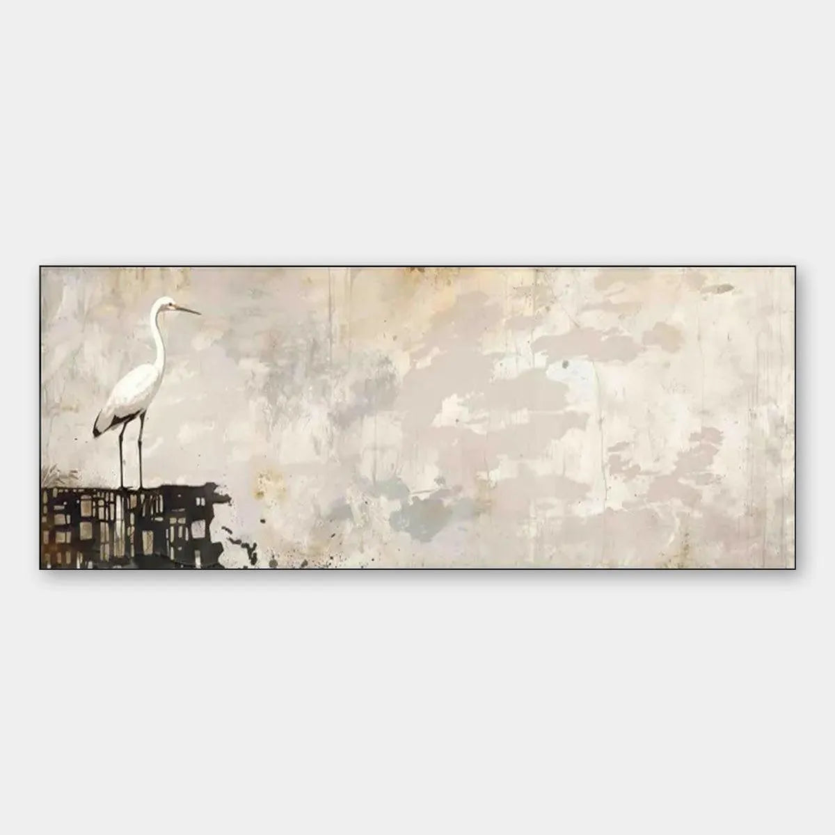 Heron Painting, Panoramic Wall Art, Bird Art