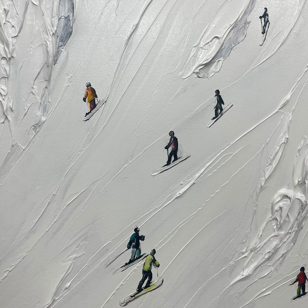 WHITE RUSH- Minimalist Skiing Painting on Textured Square Canvas