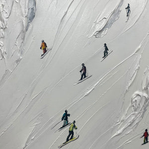 WHITE RUSH- Minimalist Skiing Painting on Textured Square Canvas