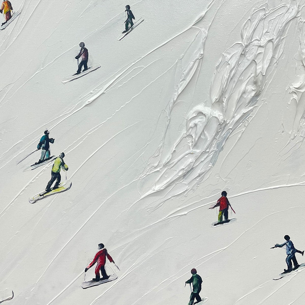 WHITE RUSH- Minimalist Skiing Painting on Textured Square Canvas