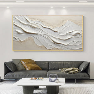 White Sands: Textured Abstract Oil Painting Canvas Wall Art Decor in Whit