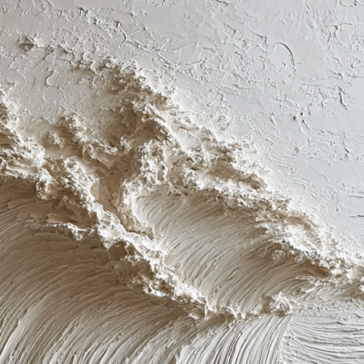 WHITE WAVE: Textured Minimalist 3D Oil Painting