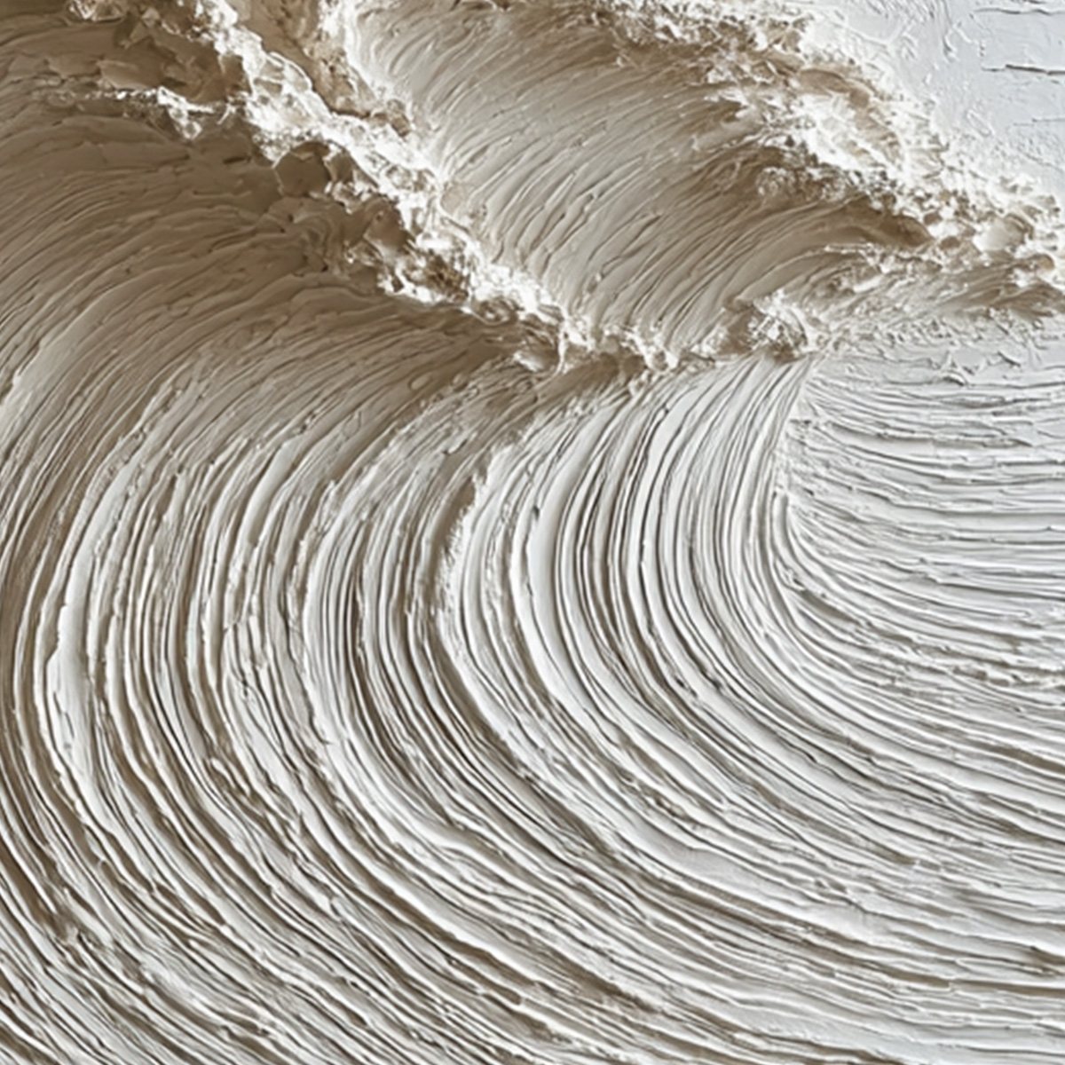 WHITE WAVE: Textured Minimalist 3D Oil Painting