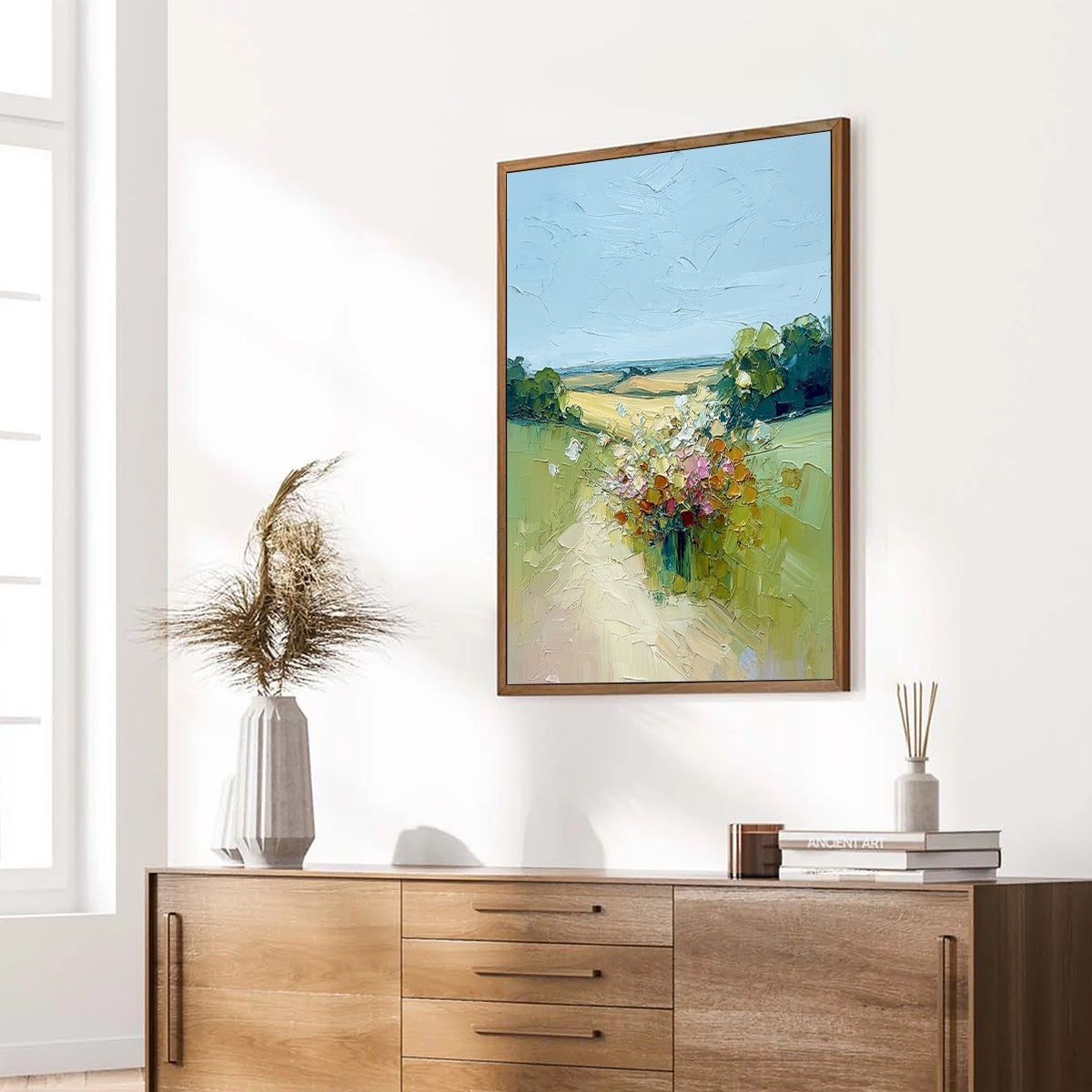 WILDFLOWER PATH: Textured Palette Knife Countryside Landscape Painting