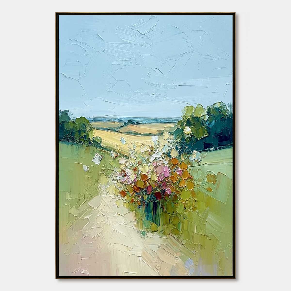 Wildflower Path Textured Landscape Oil Painting Wall Art – MontCarta