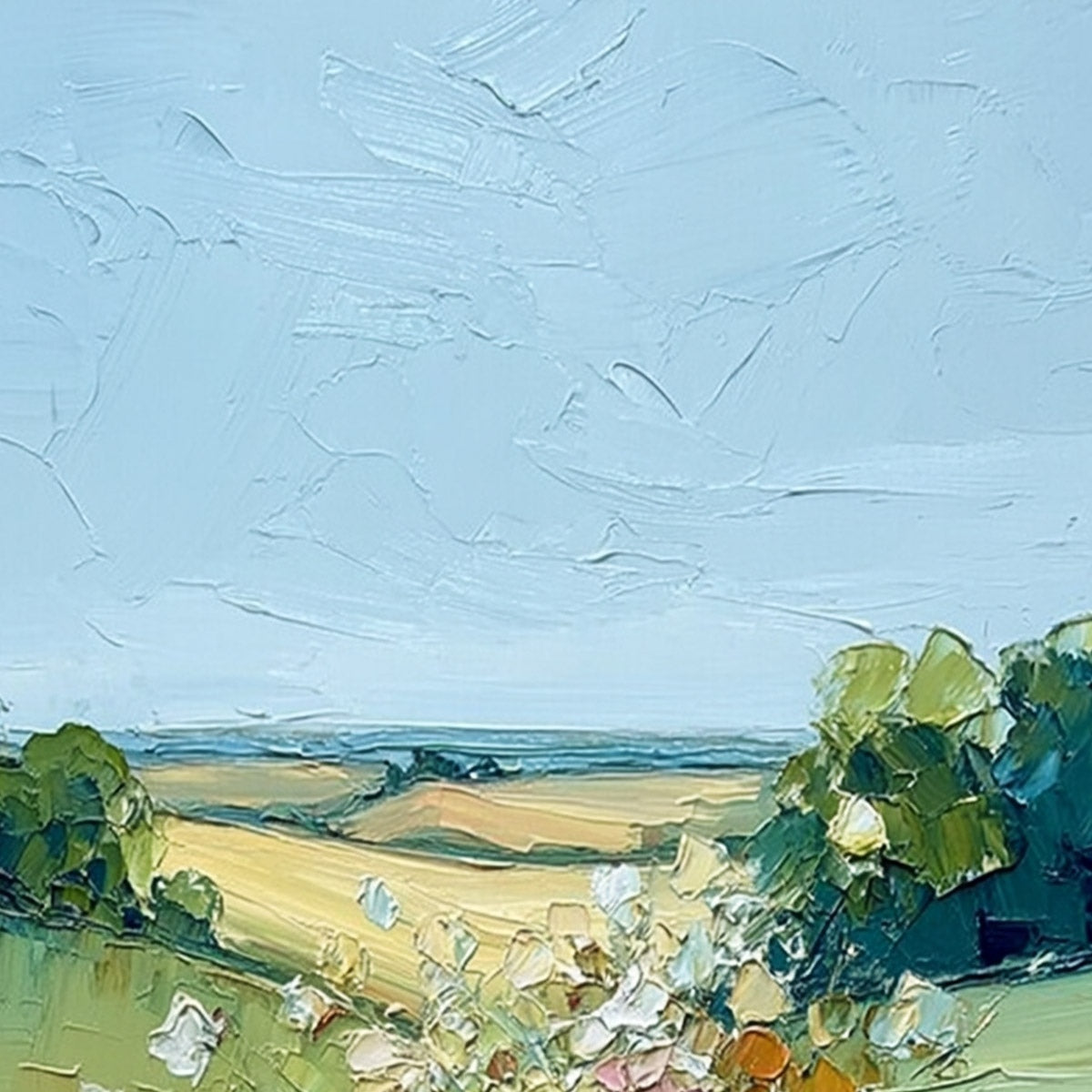 WILDFLOWER PATH: Textured Palette Knife Countryside Landscape Painting