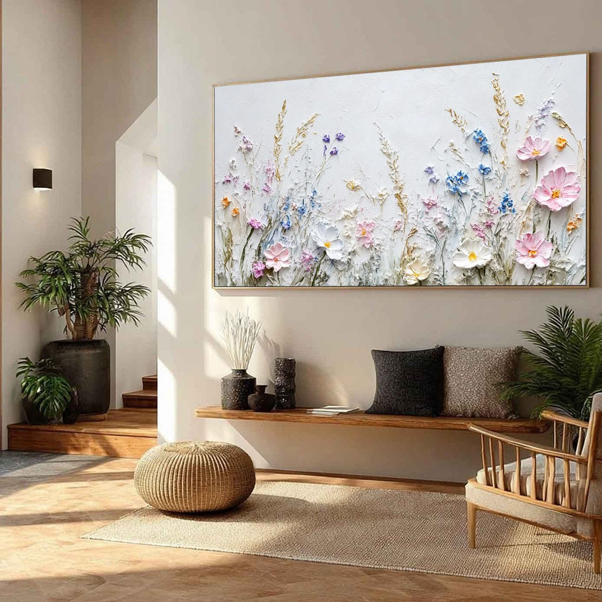 WILDFLOWER SERENADE: Textured Pastel Floral Meadow Painting