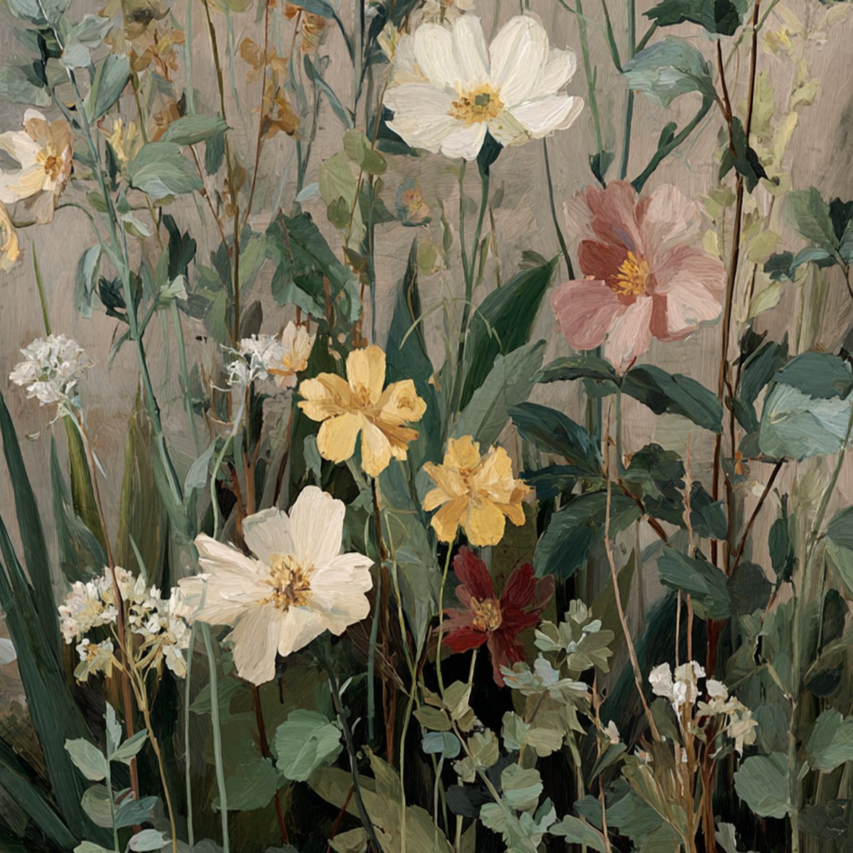 WILD BLOOM SERENADE: Vintage Style Wildflower Meadow Oil Painting