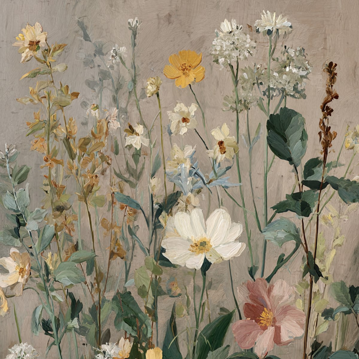 WILD BLOOM SERENADE: Vintage Style Wildflower Meadow Oil Painting