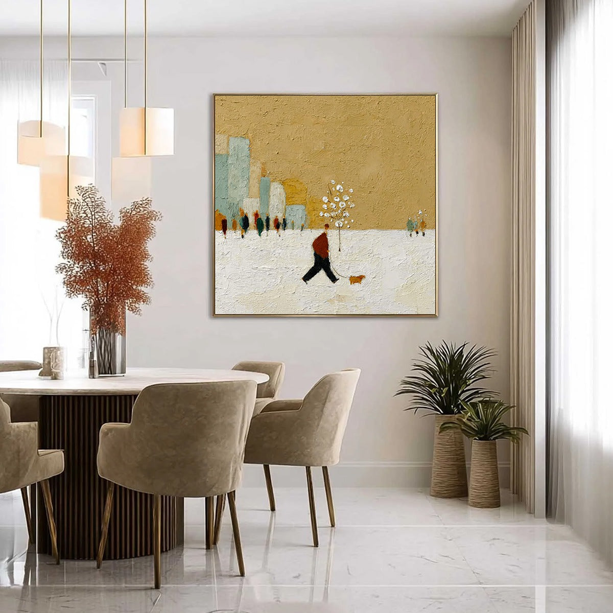 WINTER STROLL: Textured Figurative Cityscape Painting