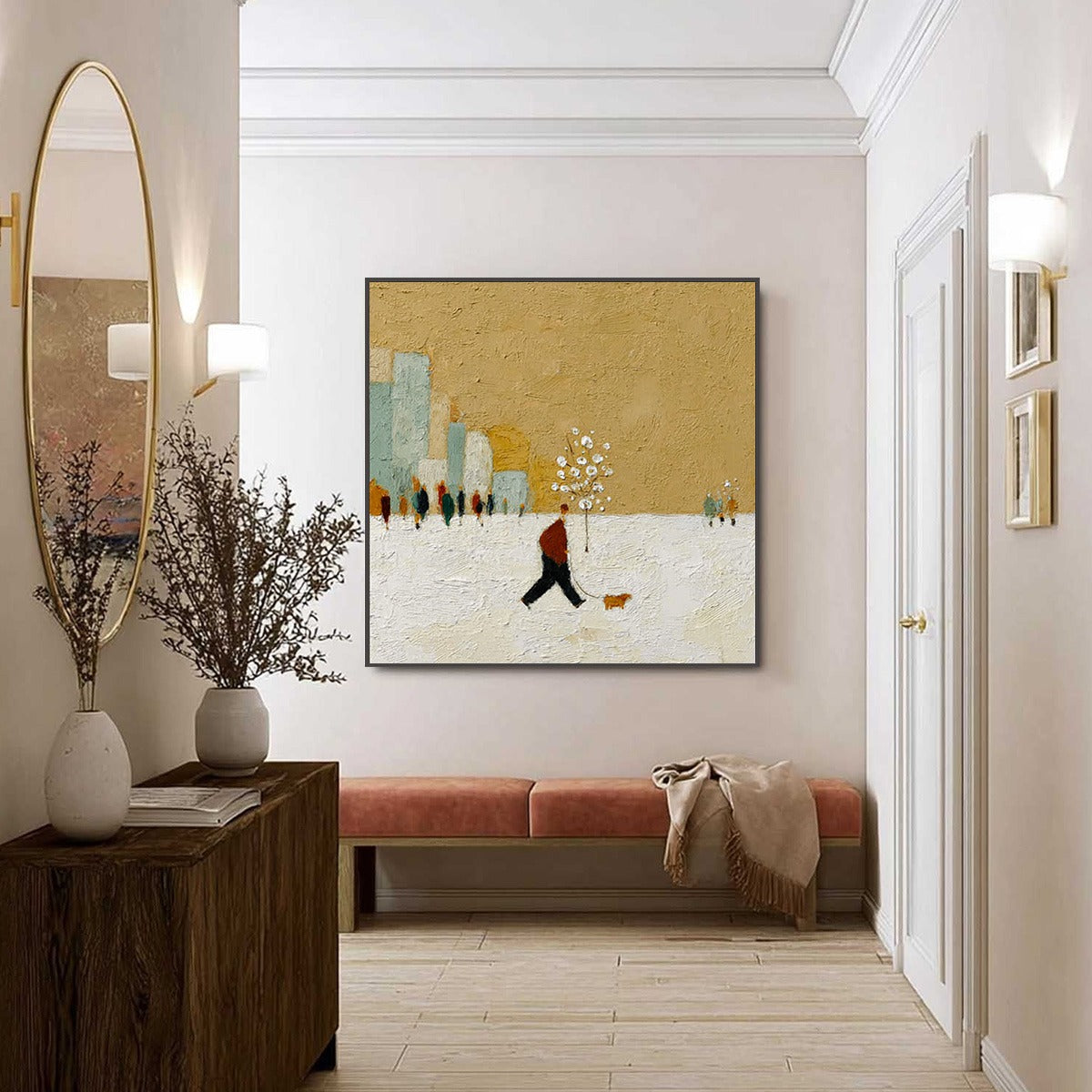 WINTER STROLL: Textured Figurative Cityscape Painting