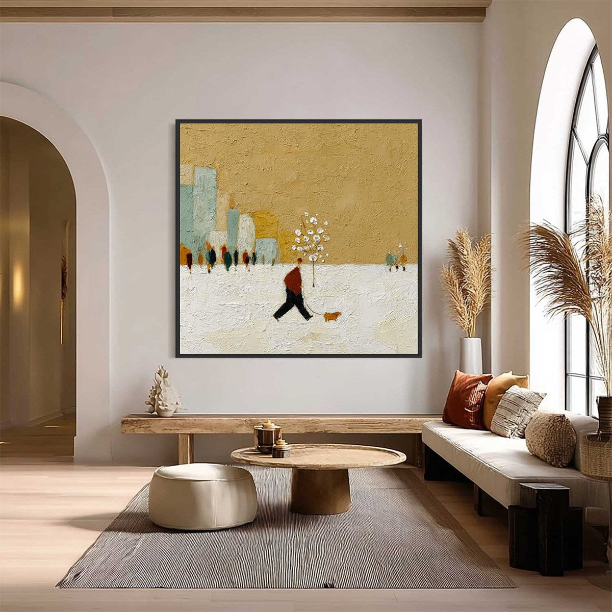 WINTER STROLL: Textured Figurative Cityscape Painting