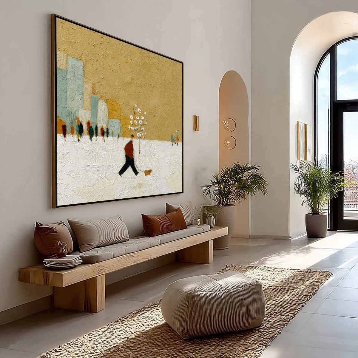 WINTER STROLL: Textured Figurative Cityscape Painting