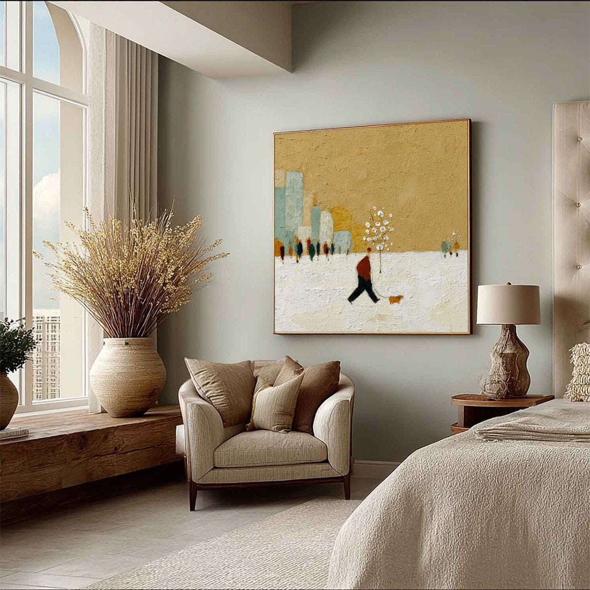 WINTER STROLL: Textured Figurative Cityscape Painting
