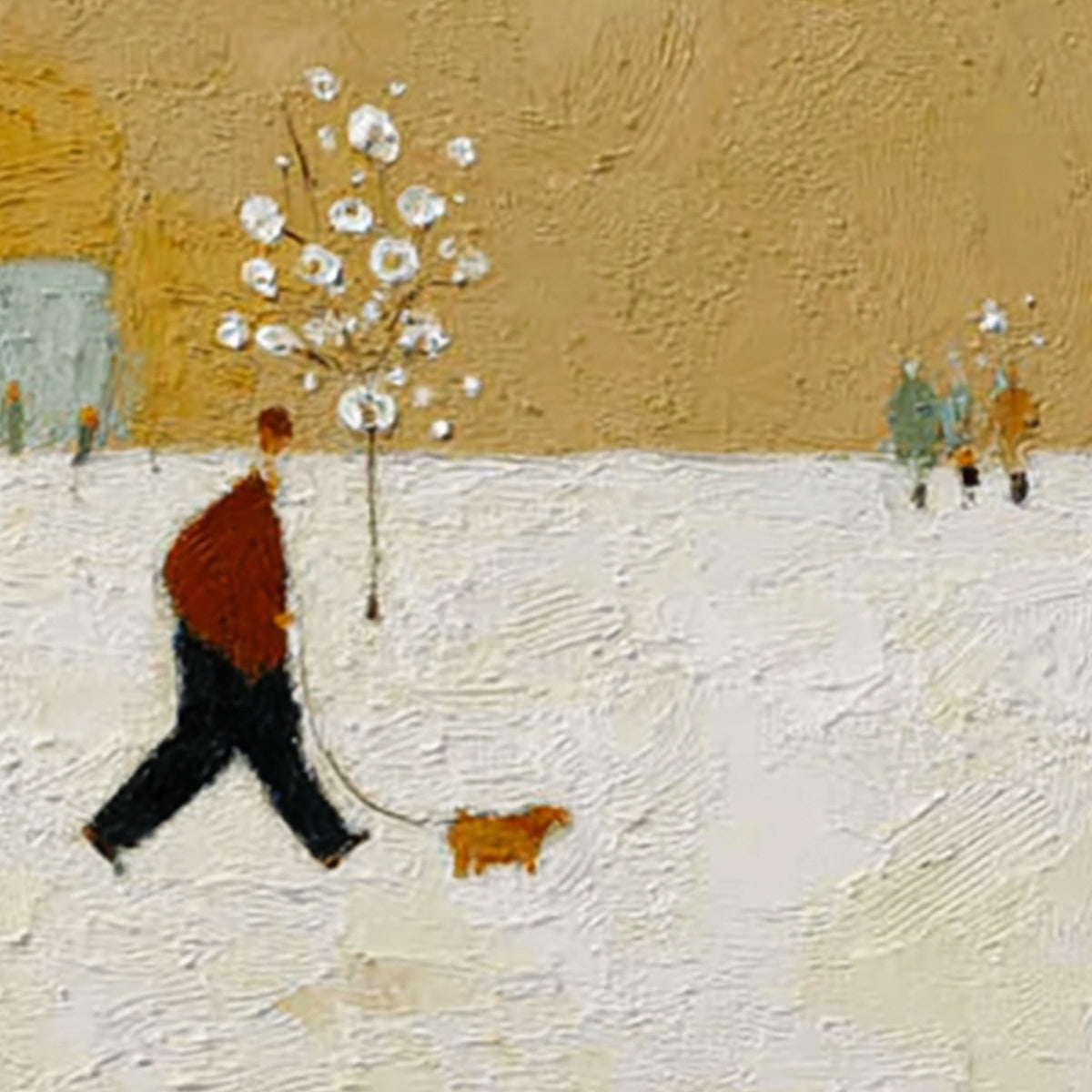WINTER STROLL: Textured Figurative Cityscape Painting
