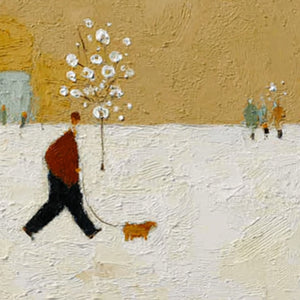 WINTER STROLL: Textured Figurative Cityscape Painting