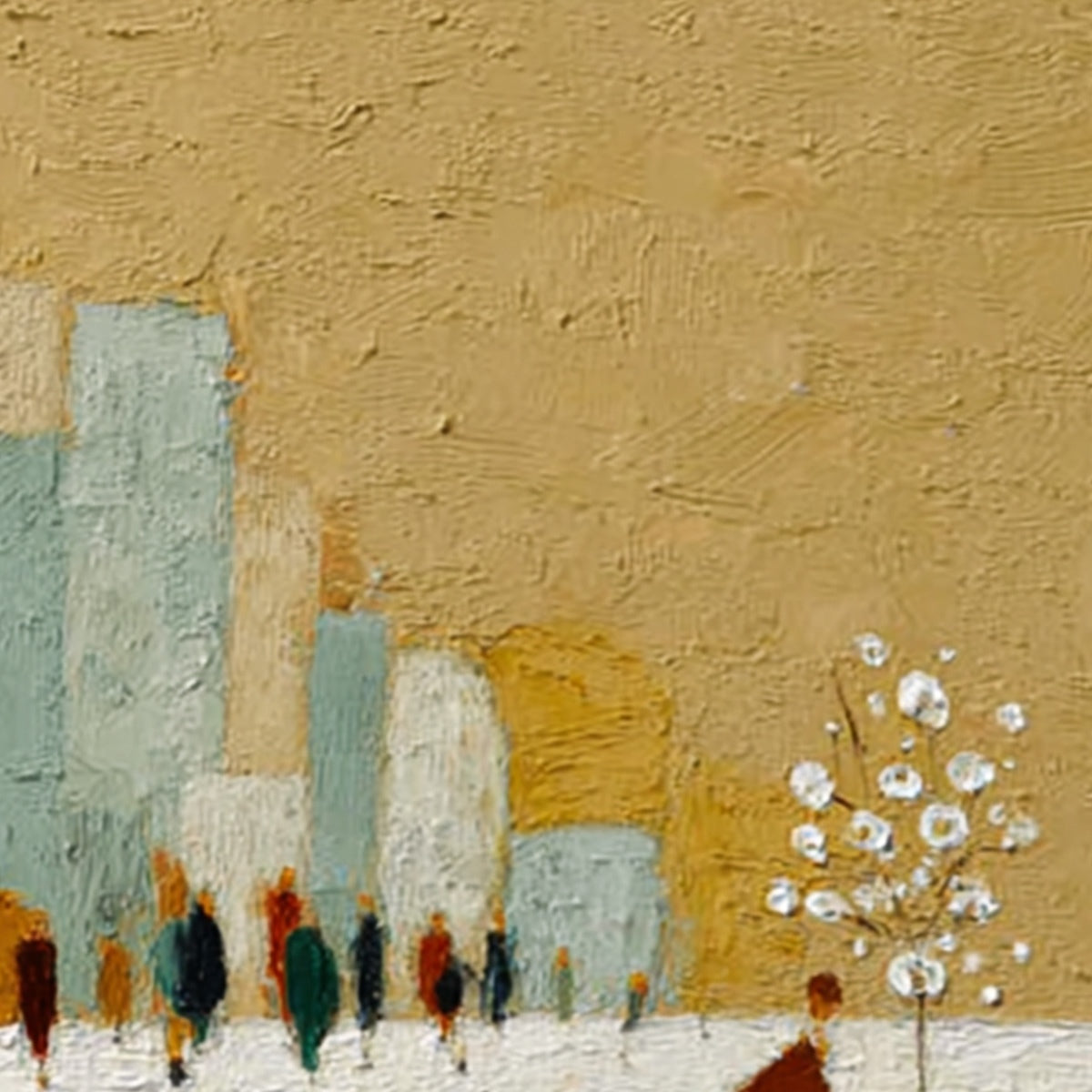 WINTER STROLL: Textured Figurative Cityscape Painting
