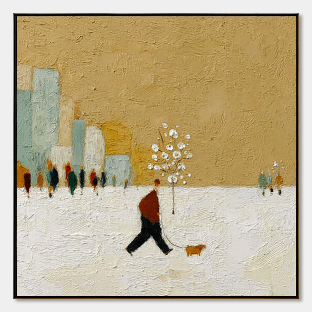 WINTER STROLL: Textured Figurative Cityscape Painting