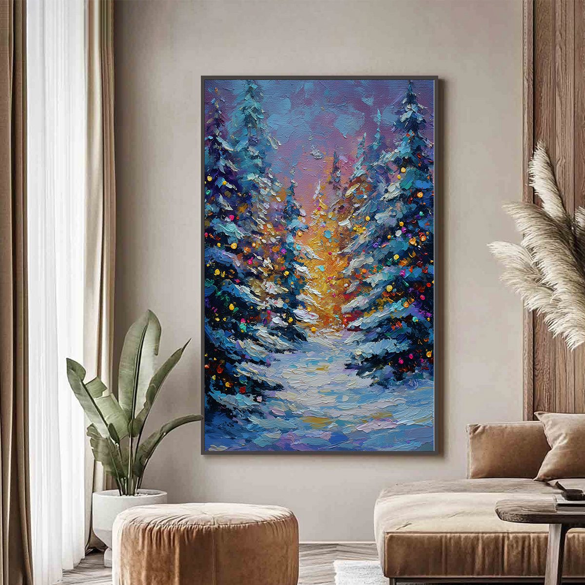WINTER'S GLOW: Textured Impasto Winter Forest Landscape Oil Painting