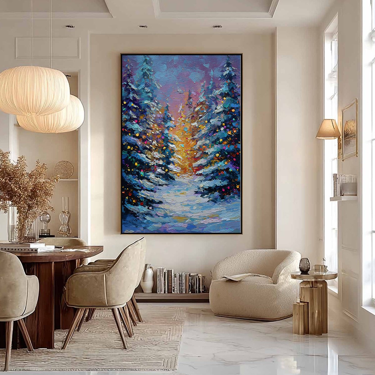 WINTER'S GLOW: Textured Impasto Winter Forest Landscape Oil Painting