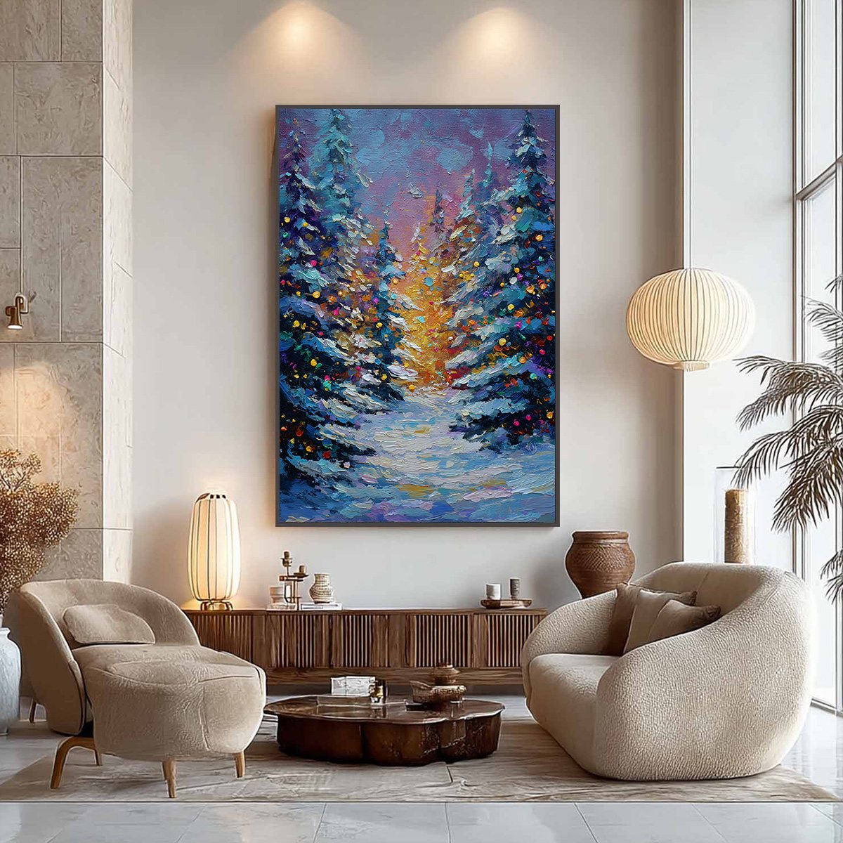 WINTER'S GLOW: Textured Impasto Winter Forest Landscape Oil Painting