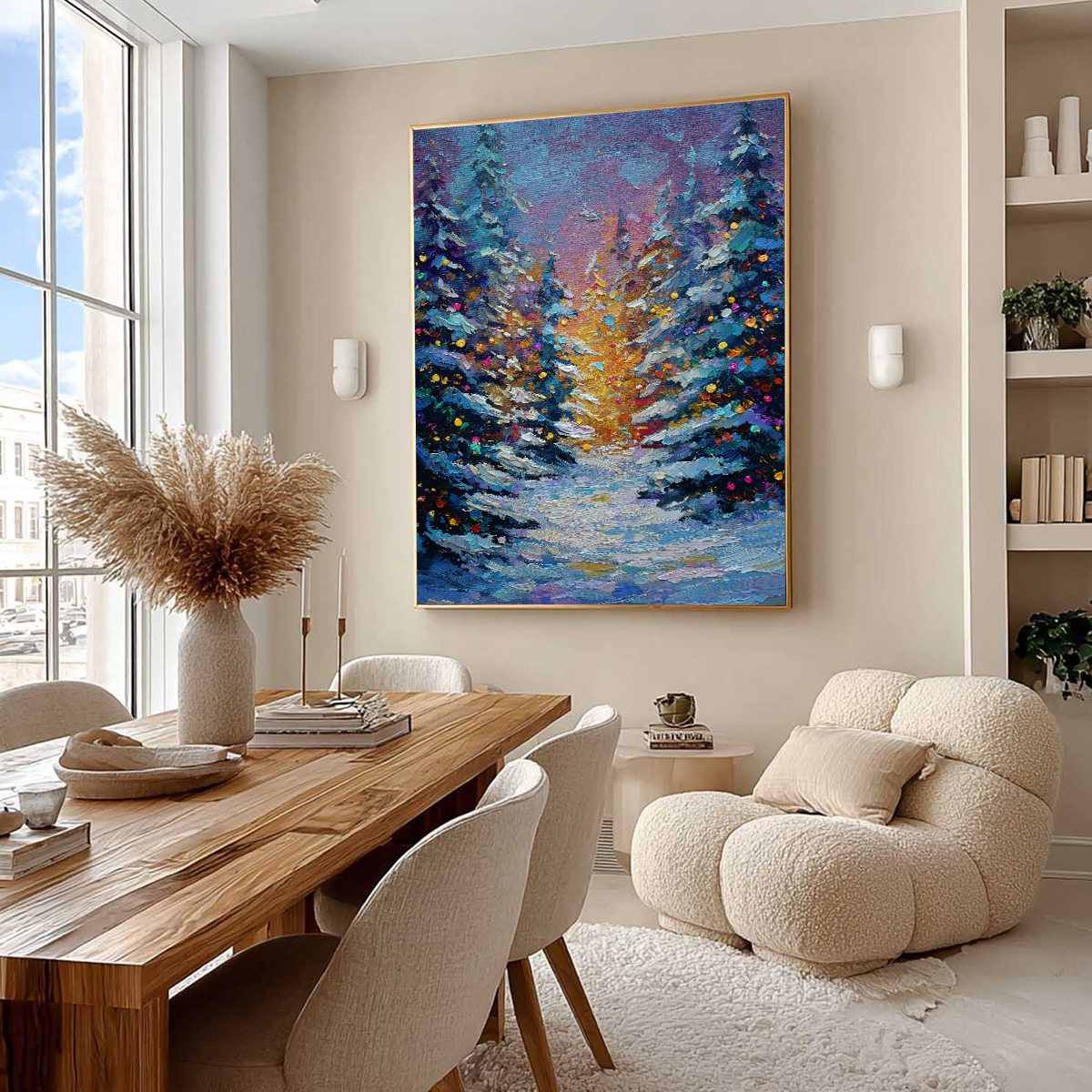 WINTER'S GLOW: Textured Impasto Winter Forest Landscape Oil Painting